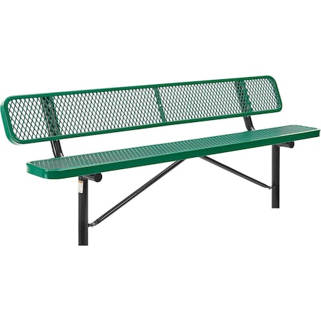 Global Industrial 8ft Outdoor Steel Bench w/ Backrest, Expanded Metal, In Ground Mount, Green 277155IGN